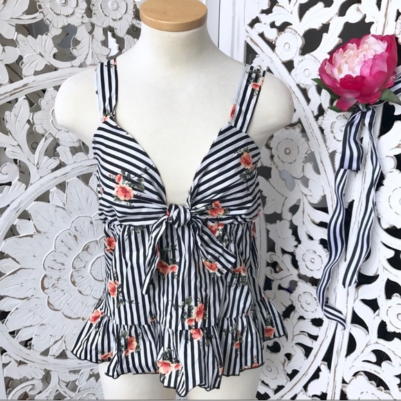 Striped Babydoll Floral Tank - Picture 2 of 8